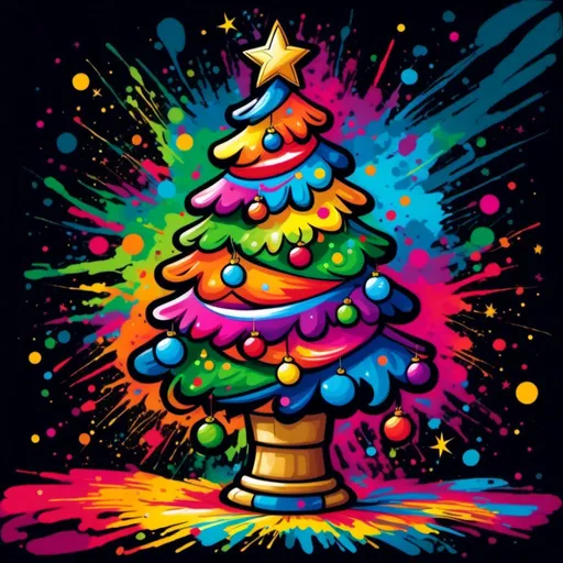 Prompt: <mymodel>Christmas tree, high quality, graffiti style, vibrant tones