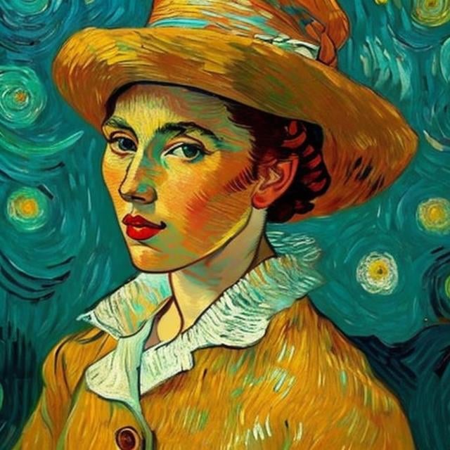 Prompt: A woman painted in the style of Vincent Van Gogh