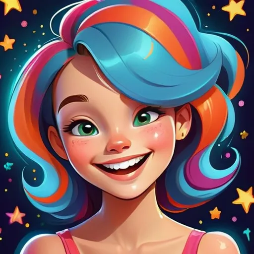colorful illustration of a playful girl, vibrant col...