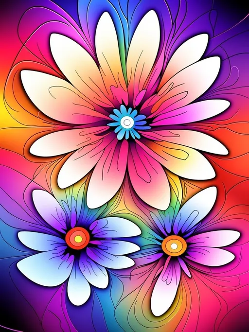 Prompt: Vibrant abstract digital artwork of flowers, dazzling colors, dynamic composition, high energy, modern digital art, vibrant, abstract, digital, high energy, dynamic composition, best quality, colorful, vivid tones, professional lighting