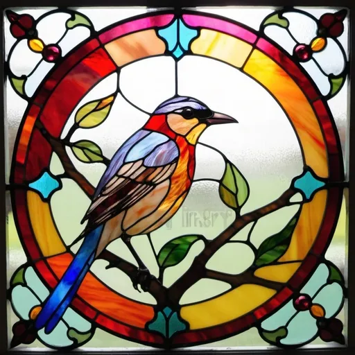 Prompt: A stained glass panel of a  bird, vibrant colors