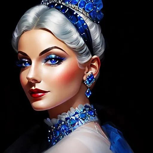 Prompt: Glamorously dressed lady of rhe 1930's wearing sapphire jewelry,blue eyes