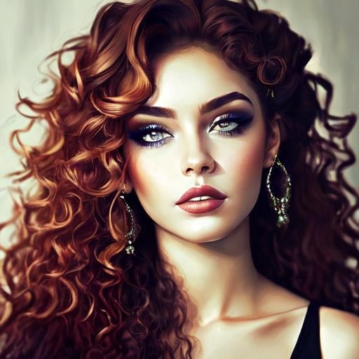 Prompt: <mymodel>An attractive young woman wearing heavy makeup, long curly hair, closeup