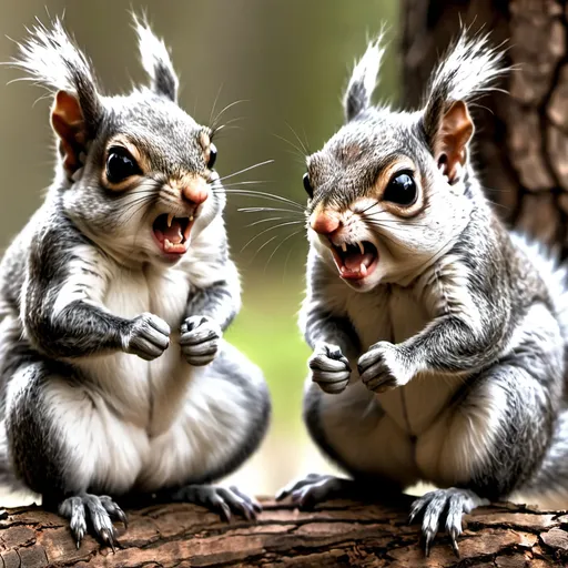 Prompt: Two angry  gray squirells