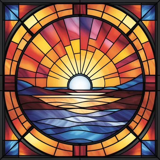 Prompt: Design of a sunset stained glass pattern