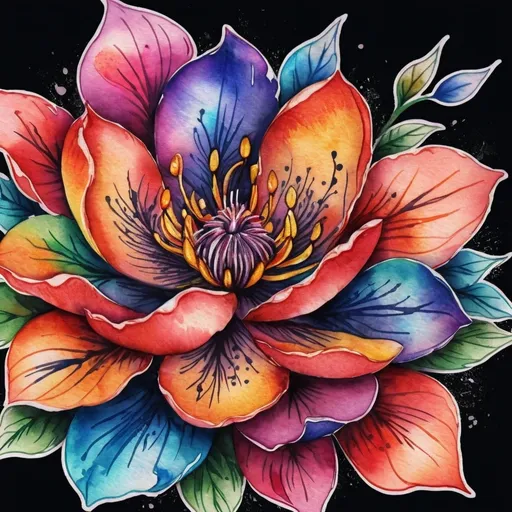 Prompt: <mymodel> Colorful flower tattoo, watercolor style, vibrant petals, intricate details, high quality, vibrant colors, floral design, professional tattoo art, artistic, beautiful, realistic, watercolor, detailed, highres, vibrant, intricate details, floral, professional, colorful, vibrant colors, watercolor style, artistic