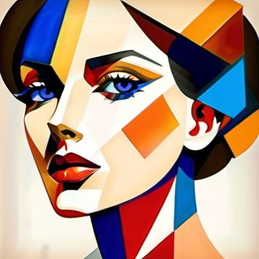 Prompt: woman in a watercolor painting cubism art style