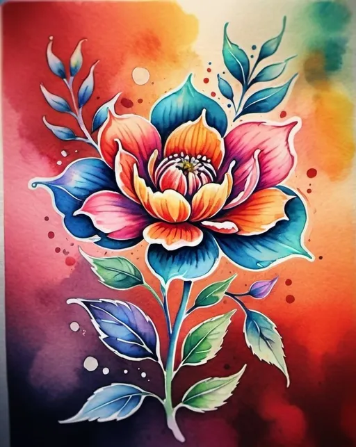 Prompt: Colorful flower tattoo, watercolor style, vibrant petals, intricate details, high quality, vibrant colors, floral design, professional tattoo art, artistic, beautiful, realistic, watercolor, detailed, highres, vibrant, intricate details, floral, professional, colorful, vibrant colors, watercolor style, artistic