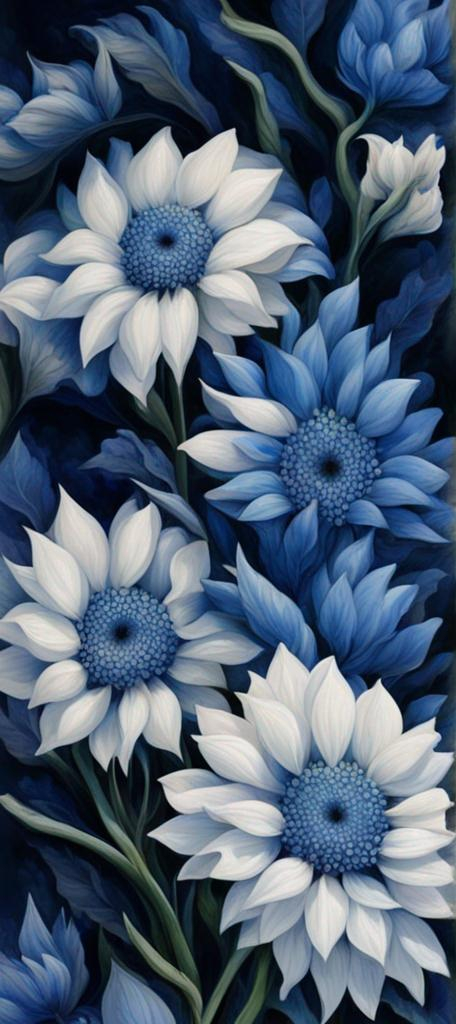 Prompt: Blue and white flowers