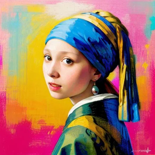 Prompt: A colorful version of "A Girl with a Pearl Earring"