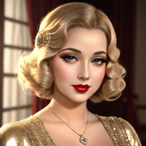 Prompt: Glamorously dressed lady of rhe 1930's,facial closeup