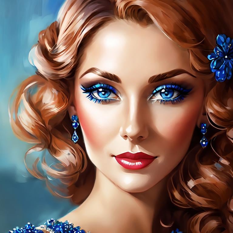 Prompt: Glamorously dressed lady of rhe 1930's wearing sapphire jewelry,blue eyes