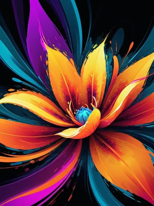 Prompt: Vibrant abstract digital artwork of flowers, dazzling colors, dynamic composition, high energy, modern digital art, vibrant, abstract, digital, high energy, dynamic composition, best quality, colorful, vivid tones, professional lighting