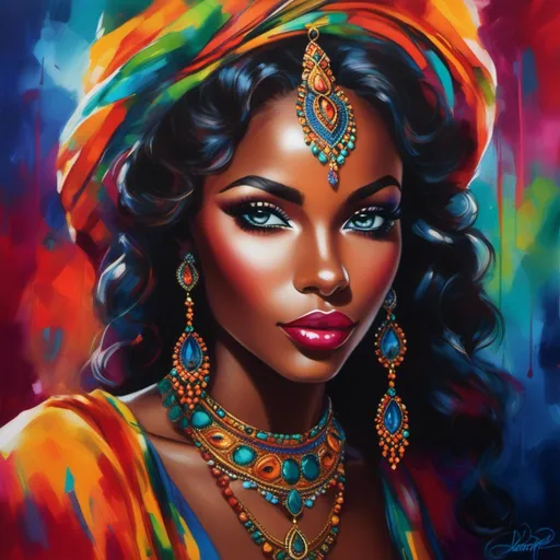 Prompt: <mymodel>"A portrait of a beautiful African girl, painted with vibrant colors by Drew Brophy that effortlessly captures the deep beauty of her eyes and hair in a flawless display of watercolor, 4K HD, featured in WatercolorArs Magazine."