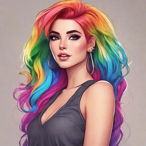 Prompt: pretty woman, rainbow hair, beautiful makeup,facial closeup, cartoon style