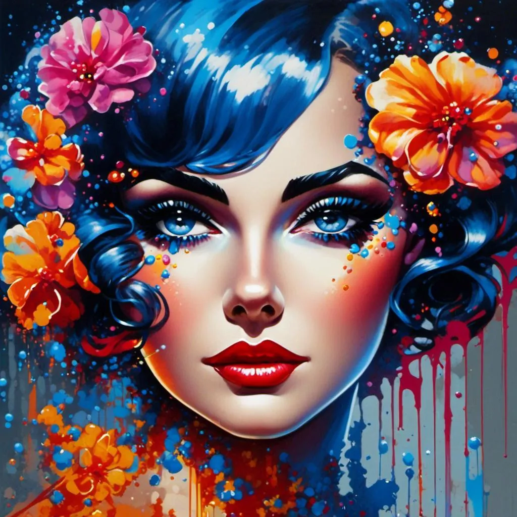 Prompt: <mymodel>Flower Siren graffiti art, splash art, street art, spray paint, oil gouache melting, acrylic, high contrast, colorful polychromatic, ultra detailed, ultra quality, CGSociety