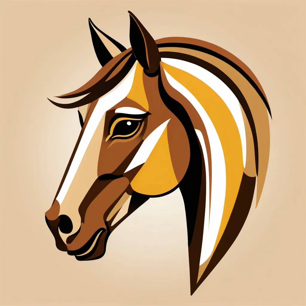 Prompt: A stylized horse's  head in colors of tan, brown and yellow