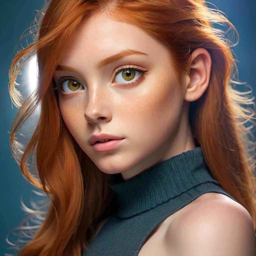 Prompt: <mymodel>A beautiful young woman with amber eyes and ginger hair