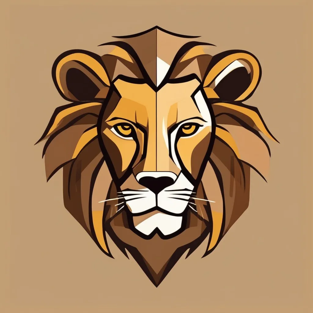 Prompt: A stylized lions head in colors of tan, brown and yellow