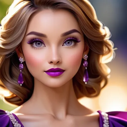 Prompt: lady in purple high class attire, facial closeup