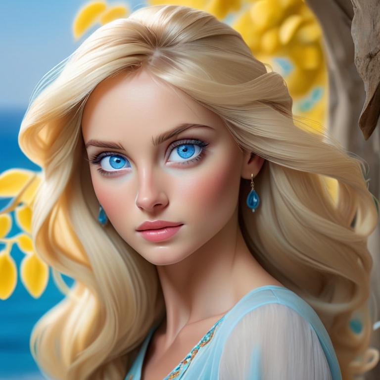 Prompt: A blonde woman, angulat features, blue eyes