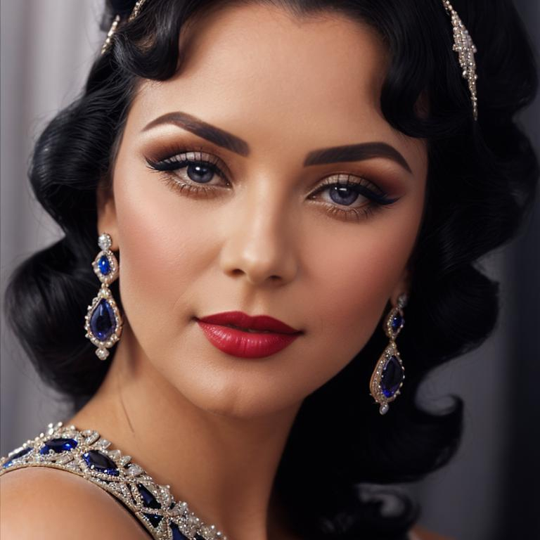 Prompt: Glamorously dressed lady of rhe 1930's wearing sapphire jewelry