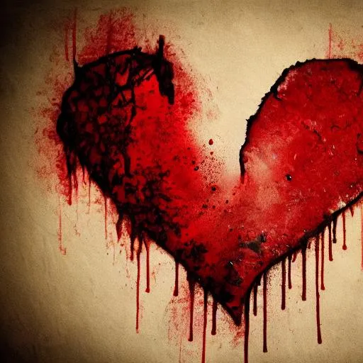 Prompt: shattered heart dripping blood