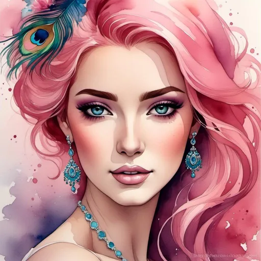 Prompt: <mymodel>Colourful watercolour painting of a dreamy pink peacock, vibrant swirls, high quality, watercolour, dreamy, vibrant, colourful, pink, peacock, swirls, animal art, detailed feathers, artistic, whimsical, dreamlike, professional