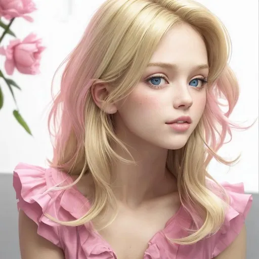 Prompt: Pretty blonde girl, lots of pink