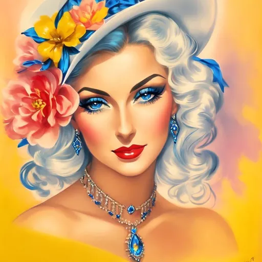 Prompt: Glamorously dressed lady of rhe 1930's wearing sapphire jewelry,blue eyes