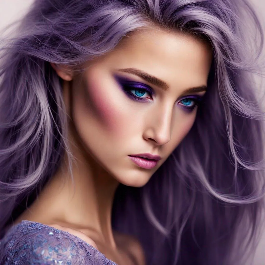 Prompt: <mymodel>Beautiful ethereal woman, long blonde hair,and icy blue eyes color, purple lipstick, facial closeup