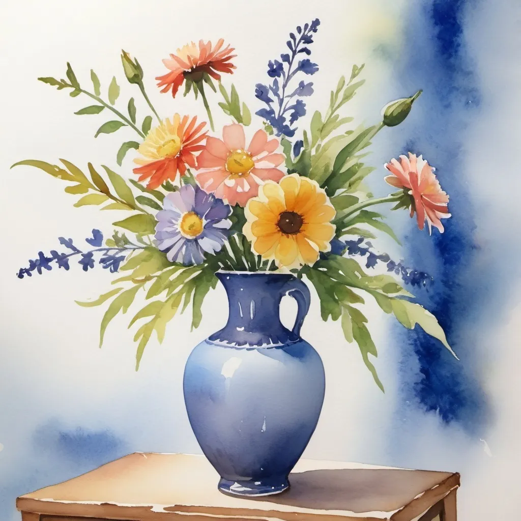 Prompt: A watercolor  painting of a vase  of flowers