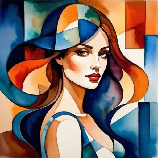 Prompt: woman in a watercolor painting cubism art style