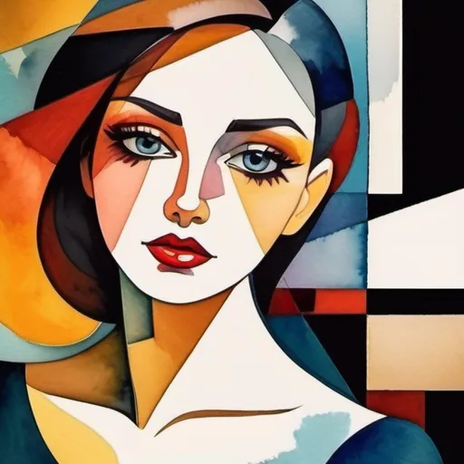 Prompt: woman in a watercolor painting cubism art style