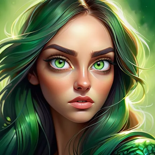 Prompt: Close-up digital illustration of mesmerizing light  green eyes, vivid and intense gaze, realistic and detailed iris, vibrant emerald color, captivating and alluring, high-res, ultra-detailed, digital painting, realistic style, mesmerizing eyes, vivid green, detailed iris, high-quality, intense gaze, captivating, realistic, digital art, vibrant color, professional, detailed