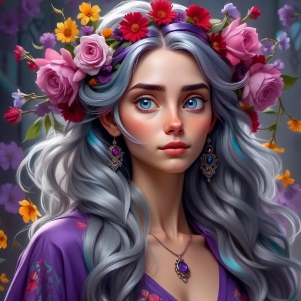 Prompt: <mymodel> a painting of a woman with flowers in her hair,  Anne Stokes, gothic art, highly detailed digital painting, a detailed painting