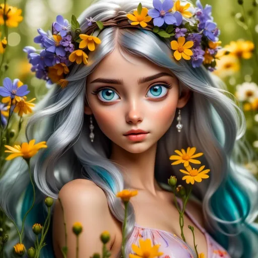Prompt: <mymodel>a fairy of spring, ,wildflowers, vivid colors, closeup