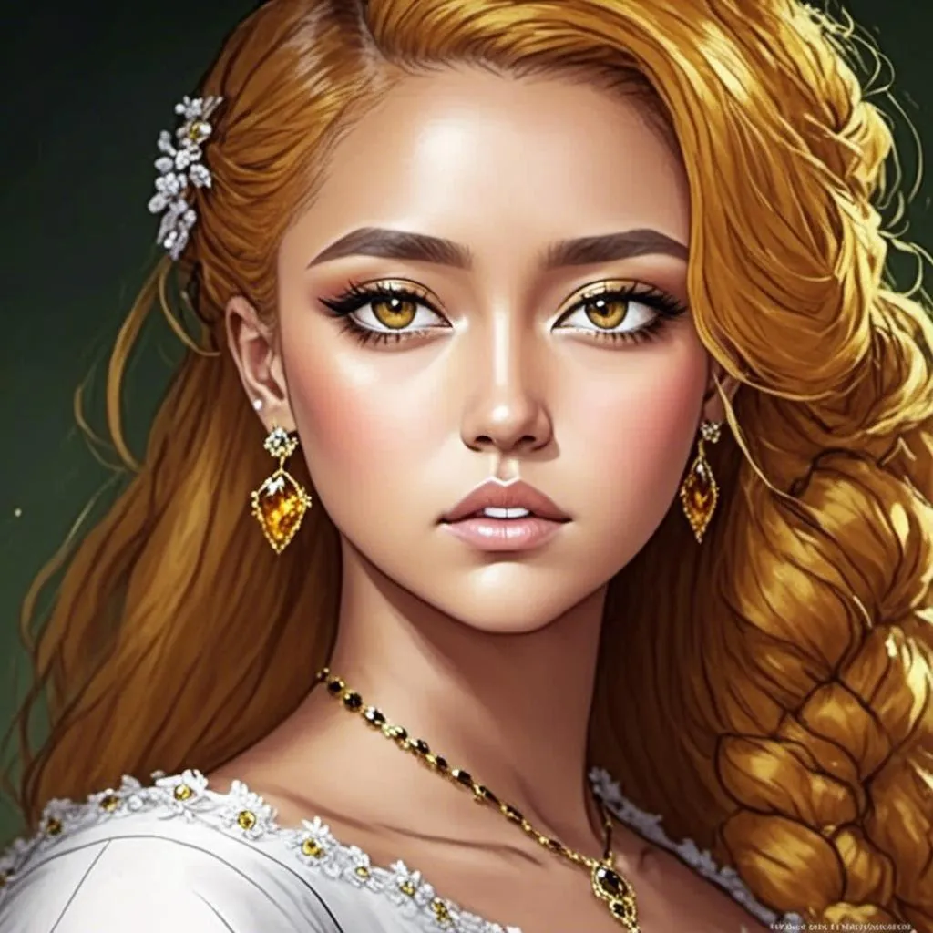 Prompt: <mymodel>A beautiful young woman with amber eyes and ginger hair