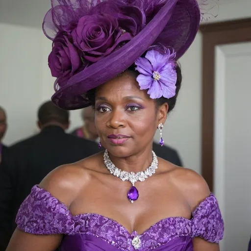 Prompt: A lady adorned all in purple