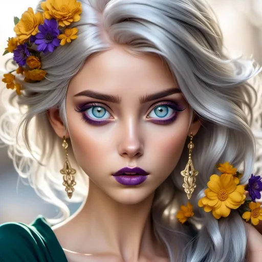 Prompt: <mymodel>Hypnotic bimbo  platinum  blonde   gold lips and purple eyeshadow 