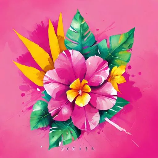 Prompt: bright pink tropical flower