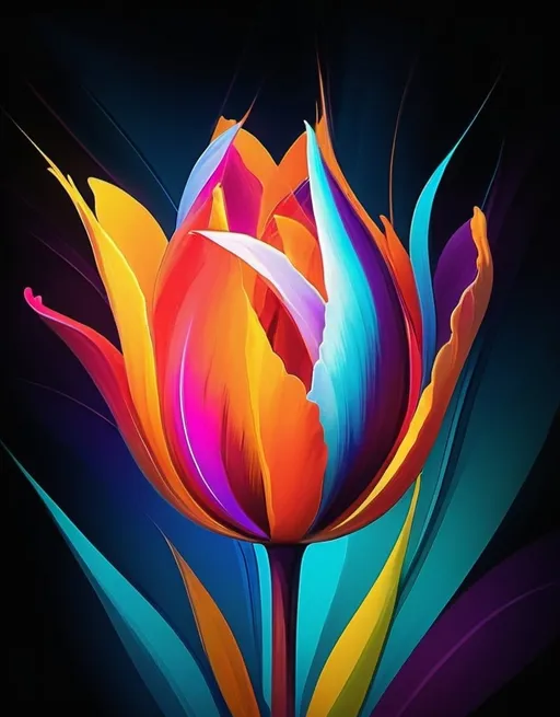 Prompt: Vibrant abstract digital artwork of flowers, dazzling colors, dynamic composition, high energy, modern digital art, vibrant, abstract, digital, high energy, dynamic composition, best quality, colorful, vivid tones, professional lighting