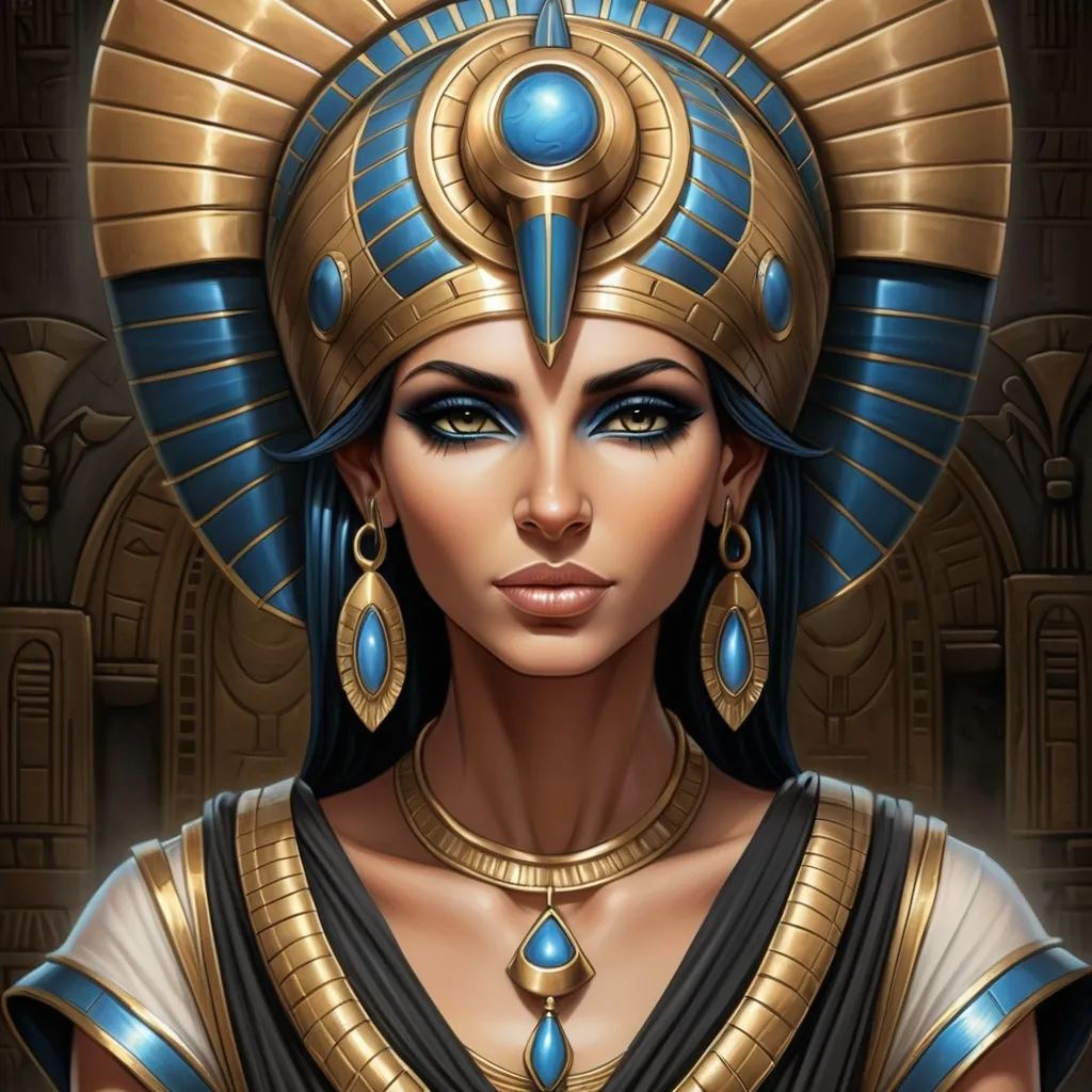 Prompt: An ancient Egyptian princess with a large head piece , Anne Stokes, fantasy art, highly detailed digital painting, egyptian art