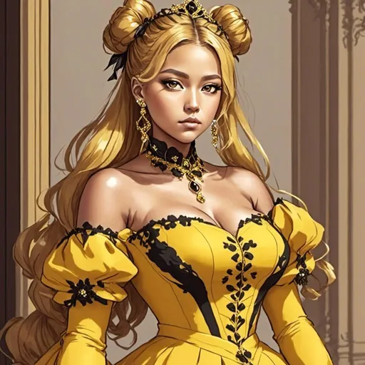 Prompt: <mymodel><mymodel>Bumbleigh Bee. pretty lady wearing a flowing yellow dress