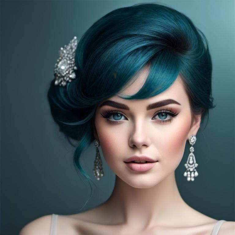 Prompt: <mymodel>A beautiful woman, white hair, blue eyes, blue eyeshadow, blue jewels o