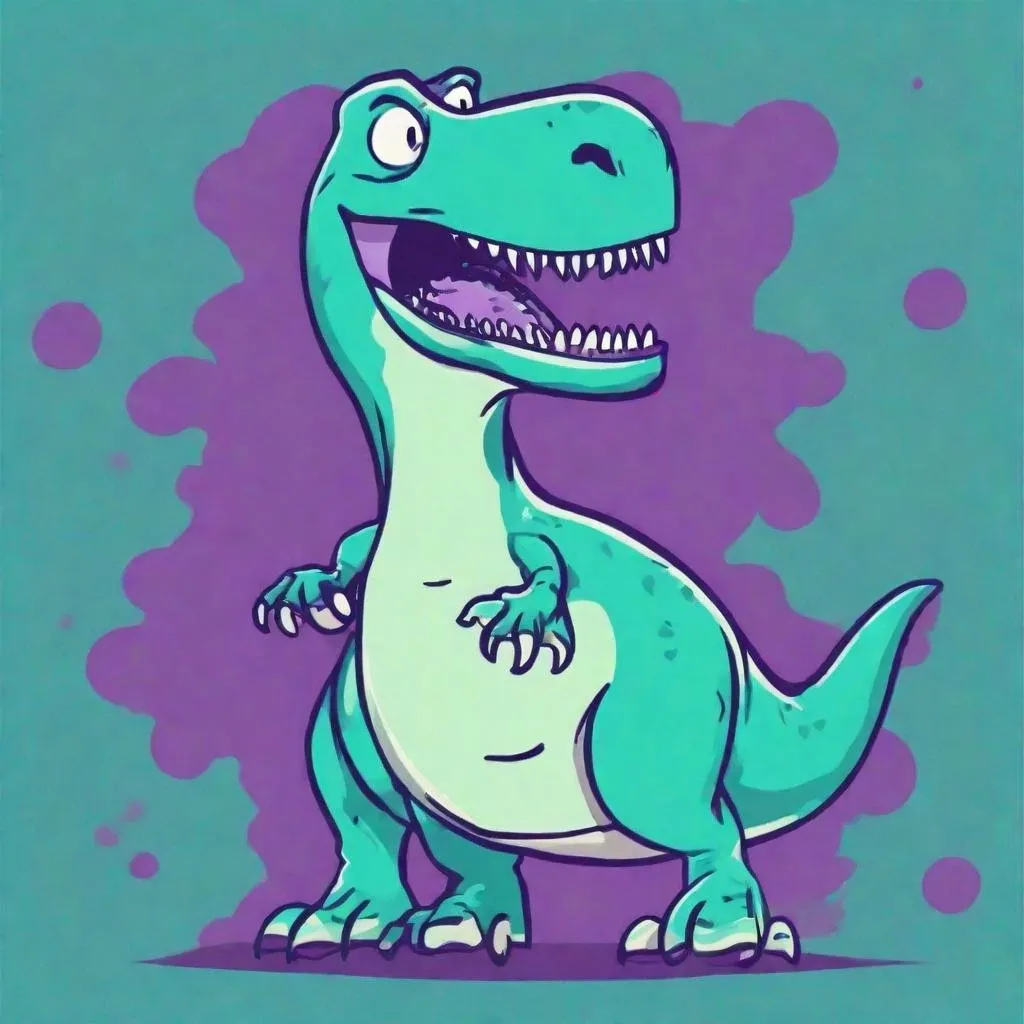 Prompt: A purple cartoon t-rex on a teal background