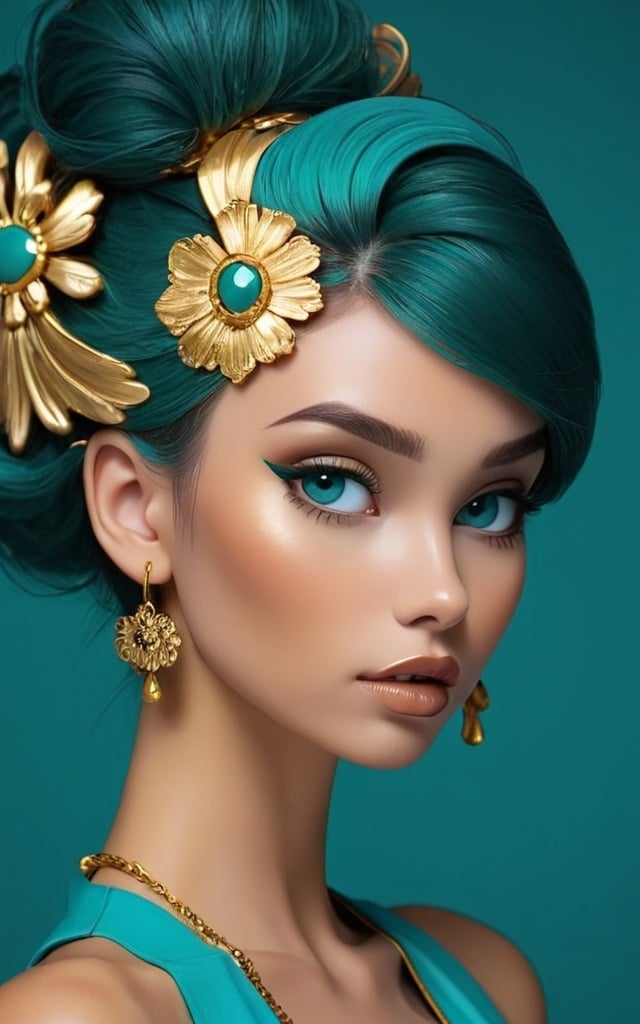 Prompt: <mymodel> Teal and gold beauty