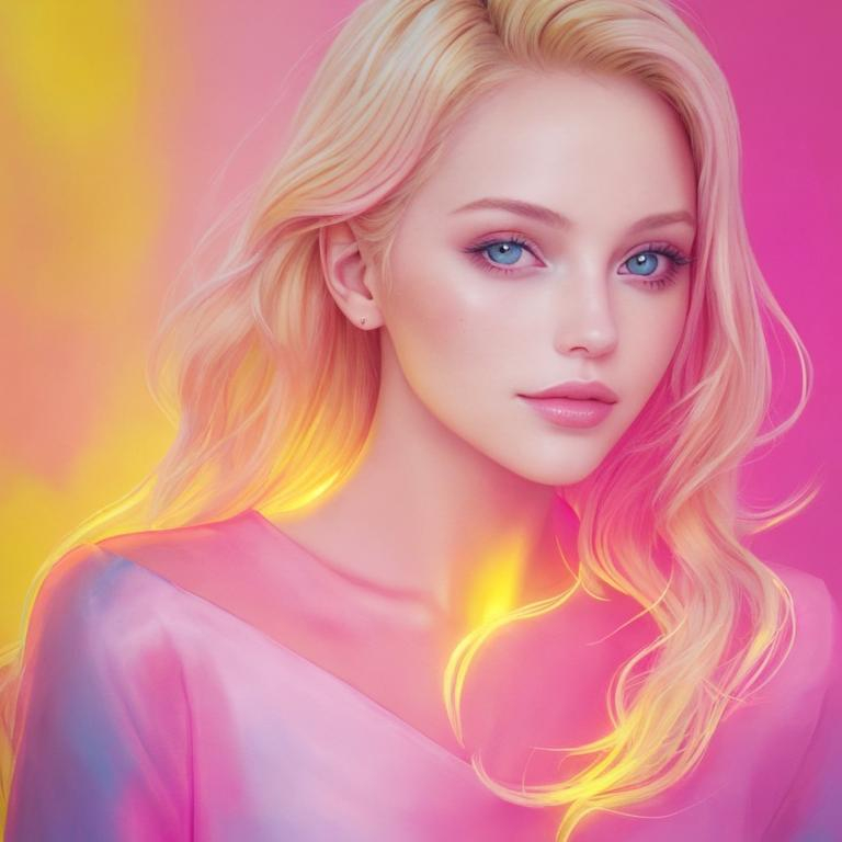 Prompt: Beautiful lady, blonde, pink colorscape