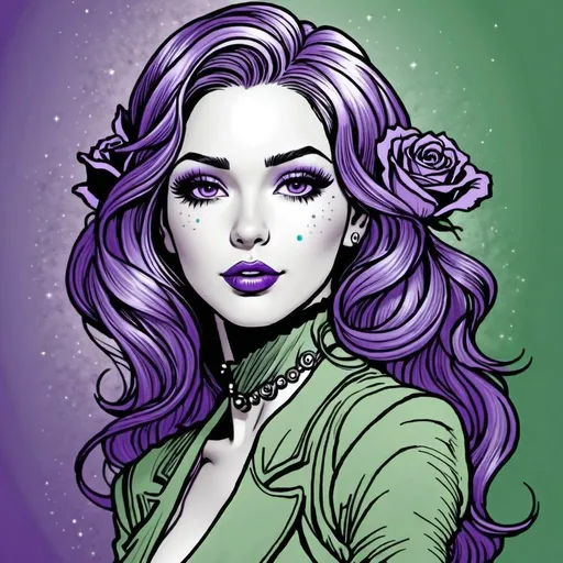 Prompt: Cosmic Epic Beauty, Beautiful and Gorgeous, purple roses in hair