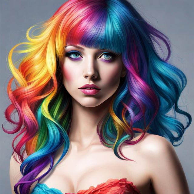 Prompt: A girl with rainbow hair 